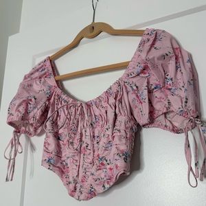 House of CB Top - Gracie Pink Floral Puff Sleeve - Size Small (S) (Used)